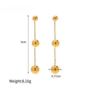 Boucles D'Oreilles Pendantes Élégantes À Pompons Sphériques, Style Minimaliste, En Acier Inoxydable Étanche, Couleur Or, Pour Femme (1 Paire). h5 