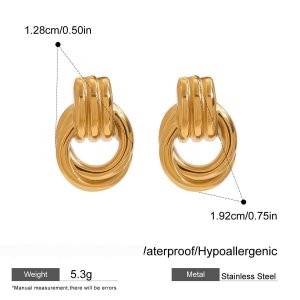 1 Paire De Boucles D'Oreilles Puces Annulaires Tendance En Acier Inoxydable Imperméable, Couleur Or Et Argent, Collection Simple Series. h5 