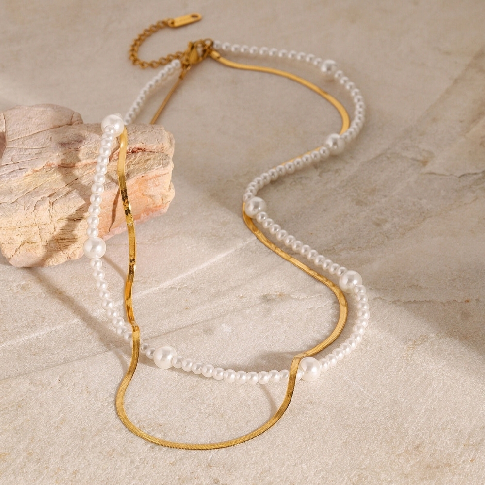 Collier À Plusieurs Rangs Pour Femme, Collection Rétro Luxueuse, En Acier Inoxydable Doré, Étanche, 1 Pièce Image2