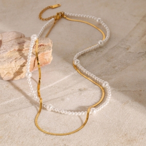 Collier À Plusieurs Rangs Pour Femme, Collection Rétro Luxueuse, En Acier Inoxydable Doré, Étanche, 1 Pièce h5 Image2
