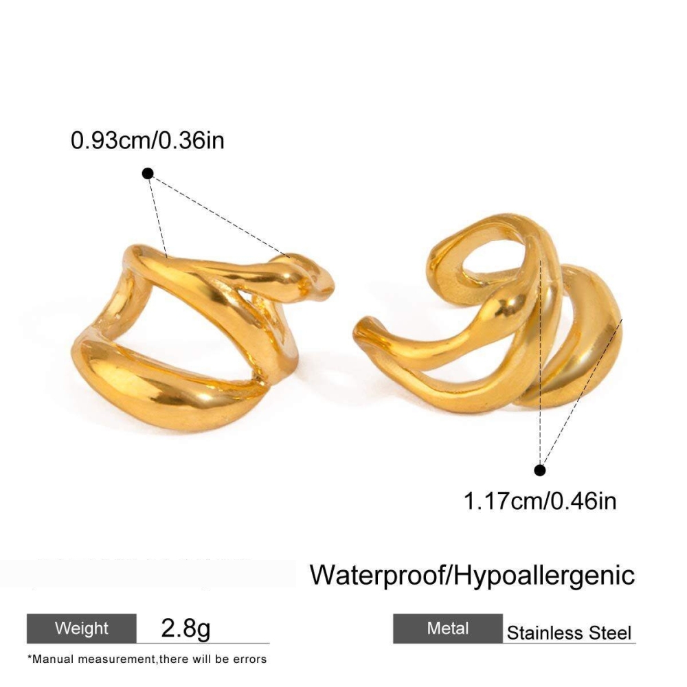 1 Paire De Manchettes D'Oreilles Pour Femmes, Collection Stylish Series, Forme Classique Irrégulière, Acier Inoxydable, Étanches, Couleur Or 
