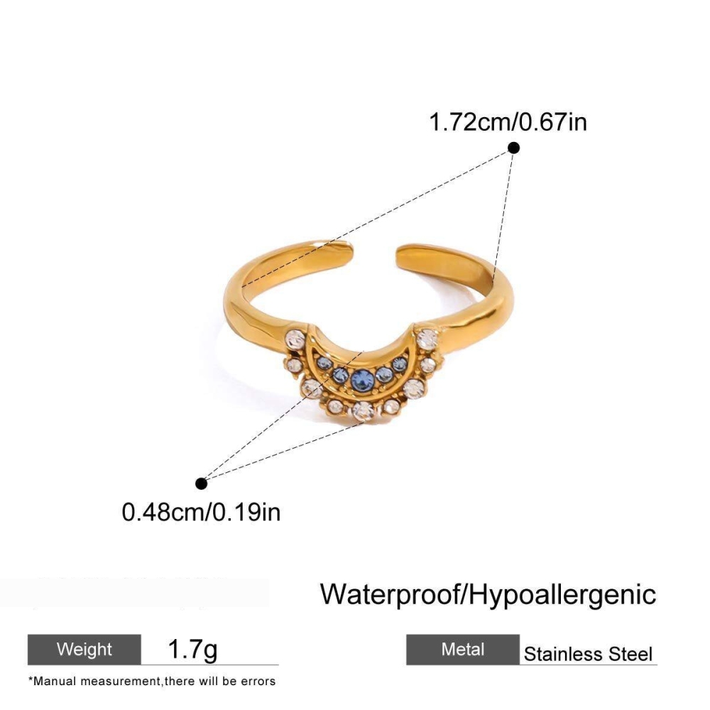 Bague Ajustable Pour Femme, Collection Gorgeous Series, Forme De Lune Classique, En Acier Inoxydable, Couleur Or, Étanche. 