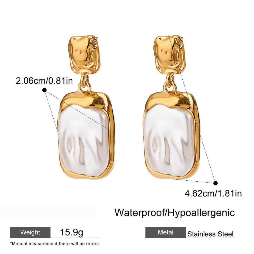 1 Paire De Boucles D'Oreilles Pendantes Élégantes Pour Femme, Style Rétro Français, En Acier Inoxydable Doré, Étanches. Collection Luxueuse. 