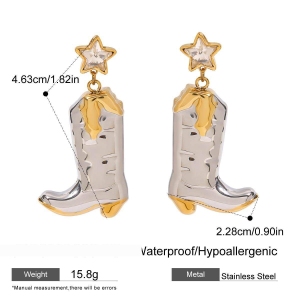 Boucles D'Oreilles Pendantes Pour Femme, Style Bottes De Cowboy Vintage, En Acier Inoxydable Imperméable, Couleur Or Et Argent (1 Paire). h5 
