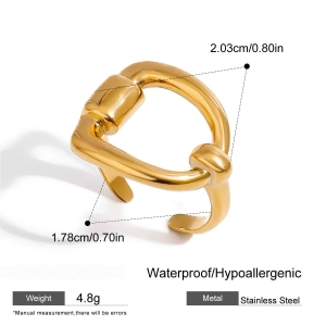 Bague Ajustable Pour Femme, Collection Minimaliste Chic, Forme Irrégulière, Acier Inoxydable, Couleur Or, Étanche. h5 
