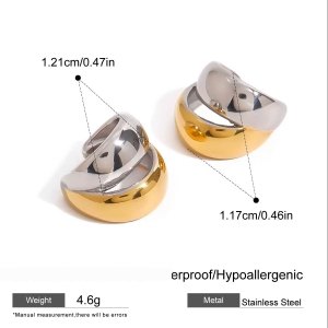 1 Paire De Boucles D'Oreilles Annulaires Simple Series Daily En Acier Inoxydable Étanche, Couleurs Or Et Argent Mélangées, Pour Femmes h5 Image2