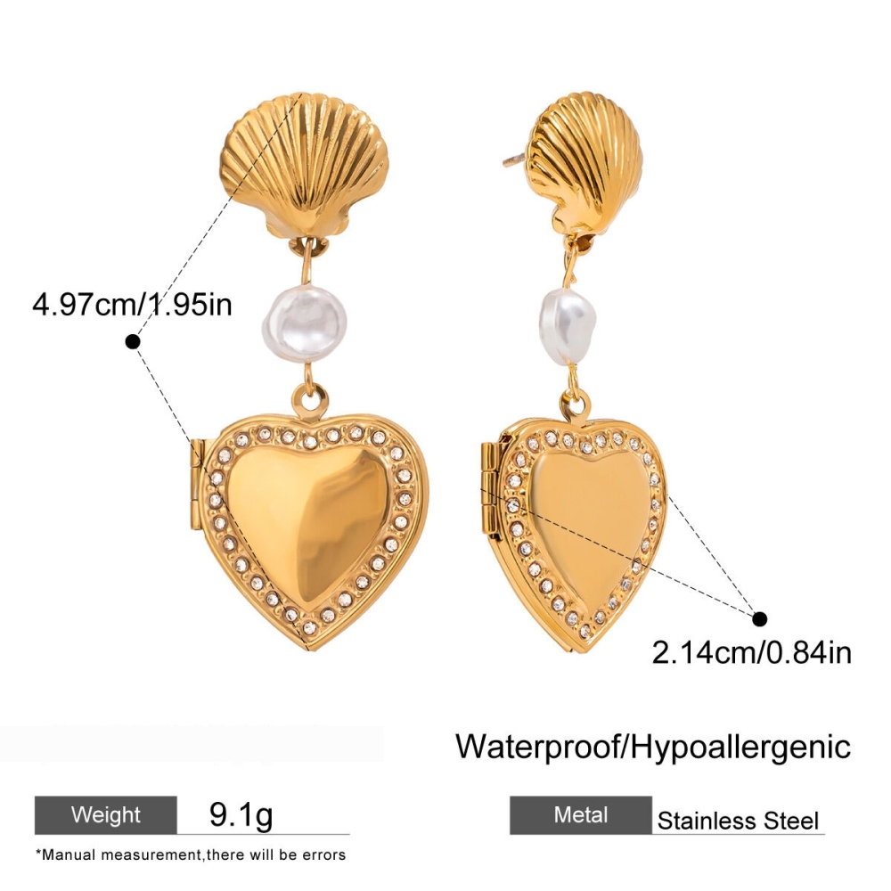 Boucles D'Oreilles Pendantes Pour Femme, Style Rétro Coquillage, En Acier Inoxydable Doré, Imperméables, À Personnaliser (1 Paire). Image2