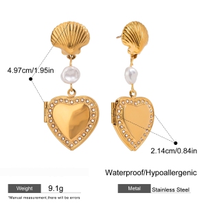 Boucles D'Oreilles Pendantes Pour Femme, Style Rétro Coquillage, En Acier Inoxydable Doré, Imperméables, À Personnaliser (1 Paire). h5 Image2