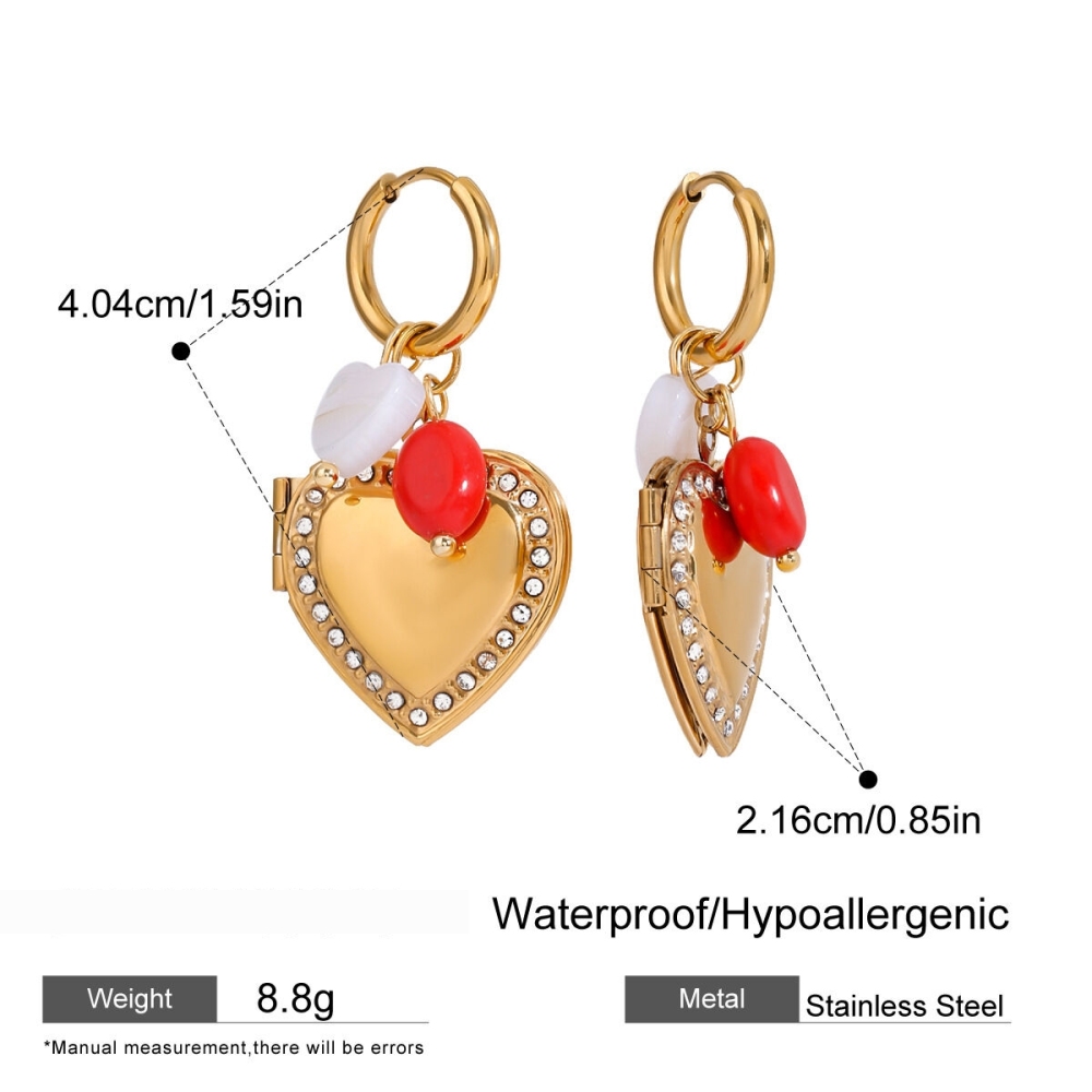 Boucles D'Oreilles Romantiques Élégantes En Forme De Cœur, En Acier Inoxydable Étanche, Avec Pierres Naturelles Et Couleur Or, À Monter Soi-Même (1 Paire). Image2