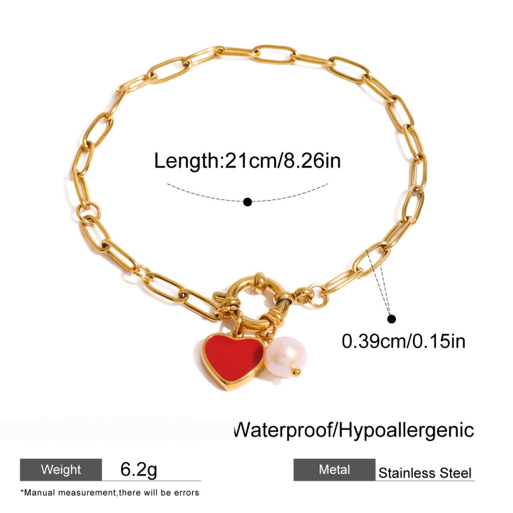 Bracelet À Breloques Romantique En Forme De Cœur, En Acier Inoxydable Étanche, Couleur Or (1 Pièce). 