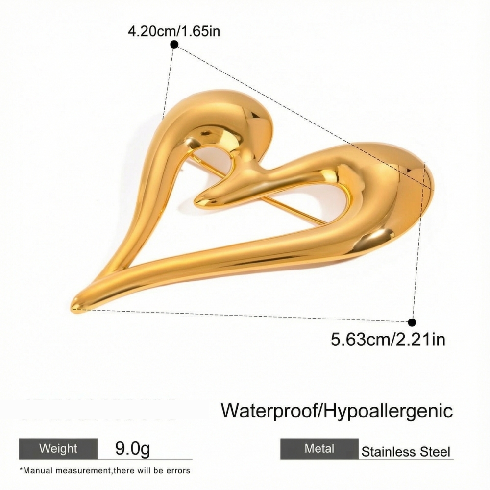 Broche Pour Femme, Élégante Et Chic, En Forme De Cœur, En Acier Inoxydable Imperméable, Couleur Or, Collection Romantique (1 Pièce) Image2