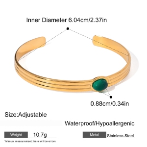 Bracelet Pour Femme, Style Rétro Géométrique, En Acier Inoxydable, Imperméable, Couleur Or, Orné De Pierres Naturelles (1 Pièce) h5 Image2