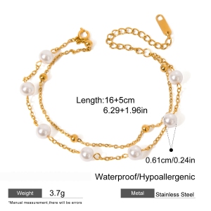 Bracelet De Perles Classique De Luxe Pour Femme, En Acier Inoxydable, Étanche, Couleur Or (1 Pièce). h5 Image2