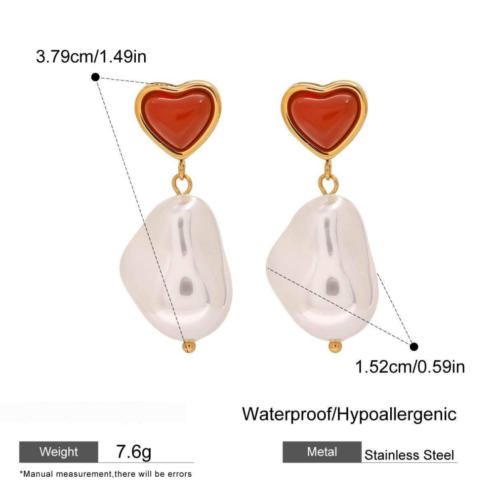 Boucles D'Oreilles Pendantes Asymétriques Élégantes En Acier Inoxydable Doré, Style Romantique, En Forme De Cœur, Étanches. Collection « Sweet Heart ». Image2