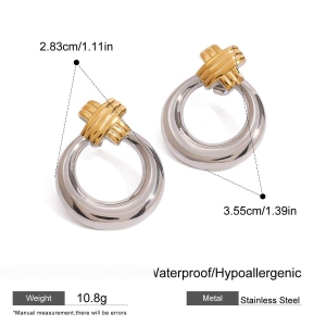 1 Paire De Boucles D'Oreilles Puces Annulaires Modernes Pour Femme, En Acier Inoxydable Étanche, Couleur Or Et Argent. h5 Image2