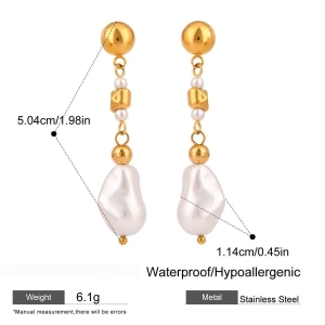 Boucles D'Oreilles À Perles Pour Femme, Collection Romantique, En Acier Inoxydable Doré, Imperméables, De Forme Irrégulière Et Raffinée. h5 Image2