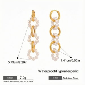 Boucles D'Oreilles Pendantes Élégantes Et Rondes En Acier Inoxydable Doré, Imperméables, Pour Femme, Collection Luxe, 1 Paire. h5 Image2