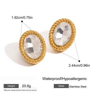 1 Paire De Boucles D'Oreilles Puces Classiques Ovales En Acier Inoxydable Étanche Couleur Or De La Collection Trendy Pour Femmes h5 Image2