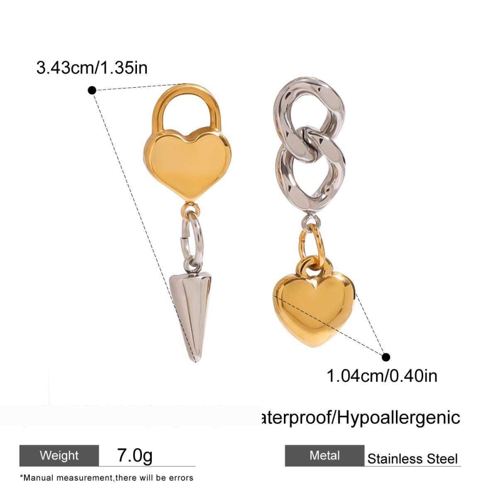 1 Paire De Boucles D'Oreilles Pendantes Pour Femme, Collection Classique En Forme De Cœur, En Acier Inoxydable Étanche, Coloris Or Et Argent. Image2