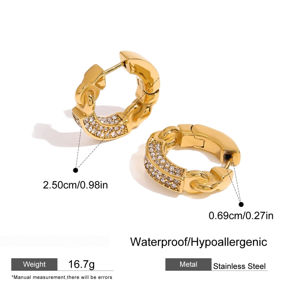 1 Paire De Boucles D'Oreilles Créoles Élégantes En Acier Inoxydable Plaqué Or  Avec Strass Pour Femme, Série Simple 