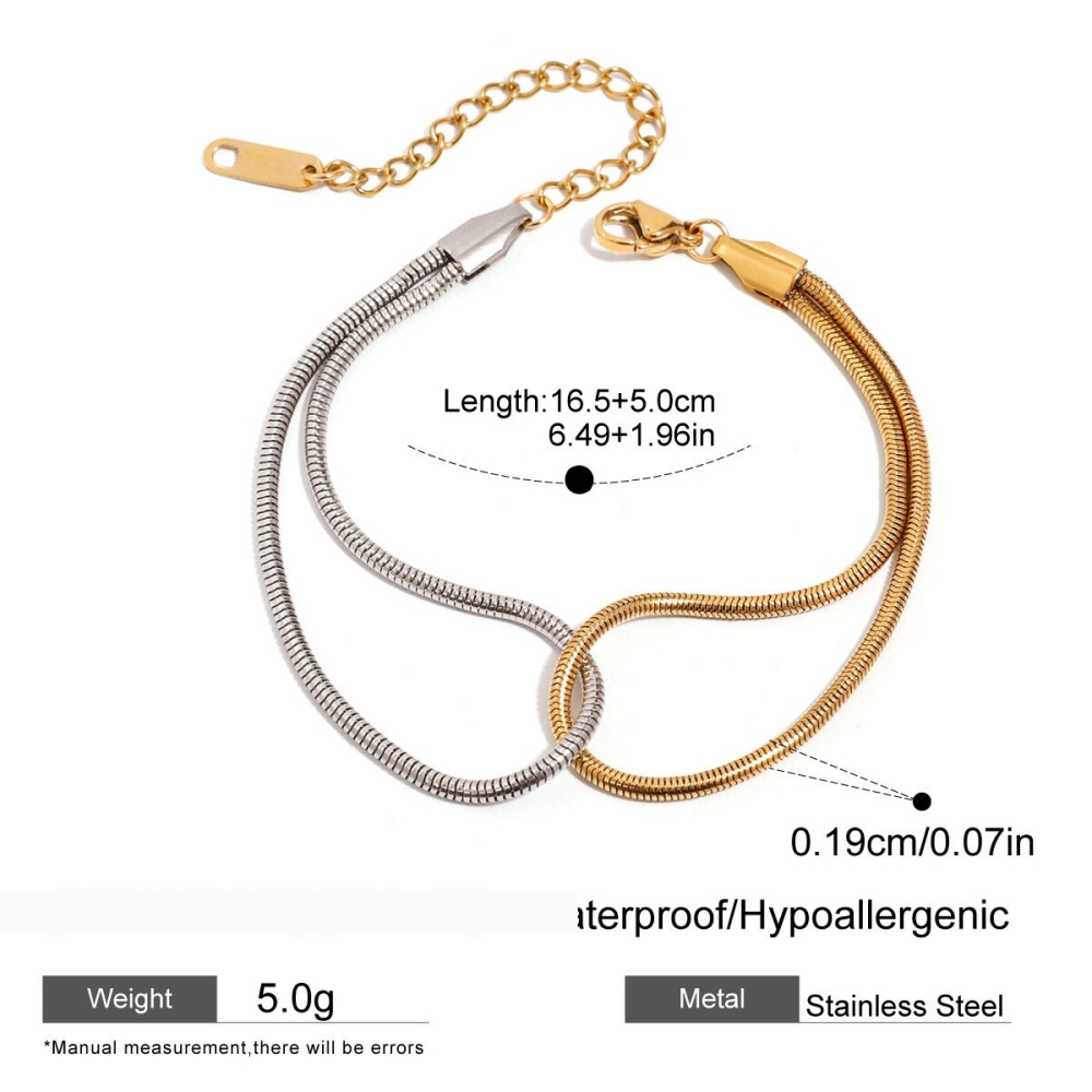 Bracelet Chaîne Rond En Acier Inoxydable Plaqué Or  Pour Femme, Série Simple, 1 Pièce Image2