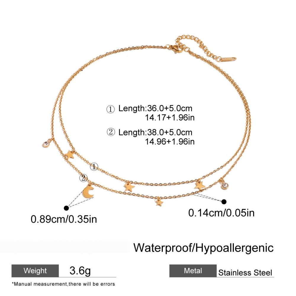 Collier Élégant En Acier Inoxydable Plaqué Or Avec Strass Pour Femme, Série Simple, Motif Soleil/Lune h5Image2