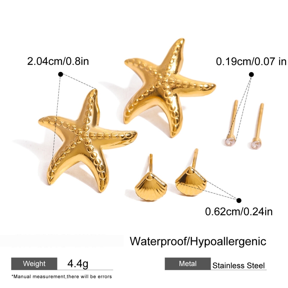1 Paire De Boucles D'Oreilles Pour Femme En Acier Inoxydable Plaqué Or  Avec Strass, Série Romantique, Motif Étoile De Mer Image2