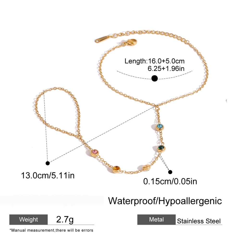 Bracelet Chaîne Pour Femme En Acier Inoxydable Plaqué Or  Avec Strass, Série Luxueuse Sweet Line Image2