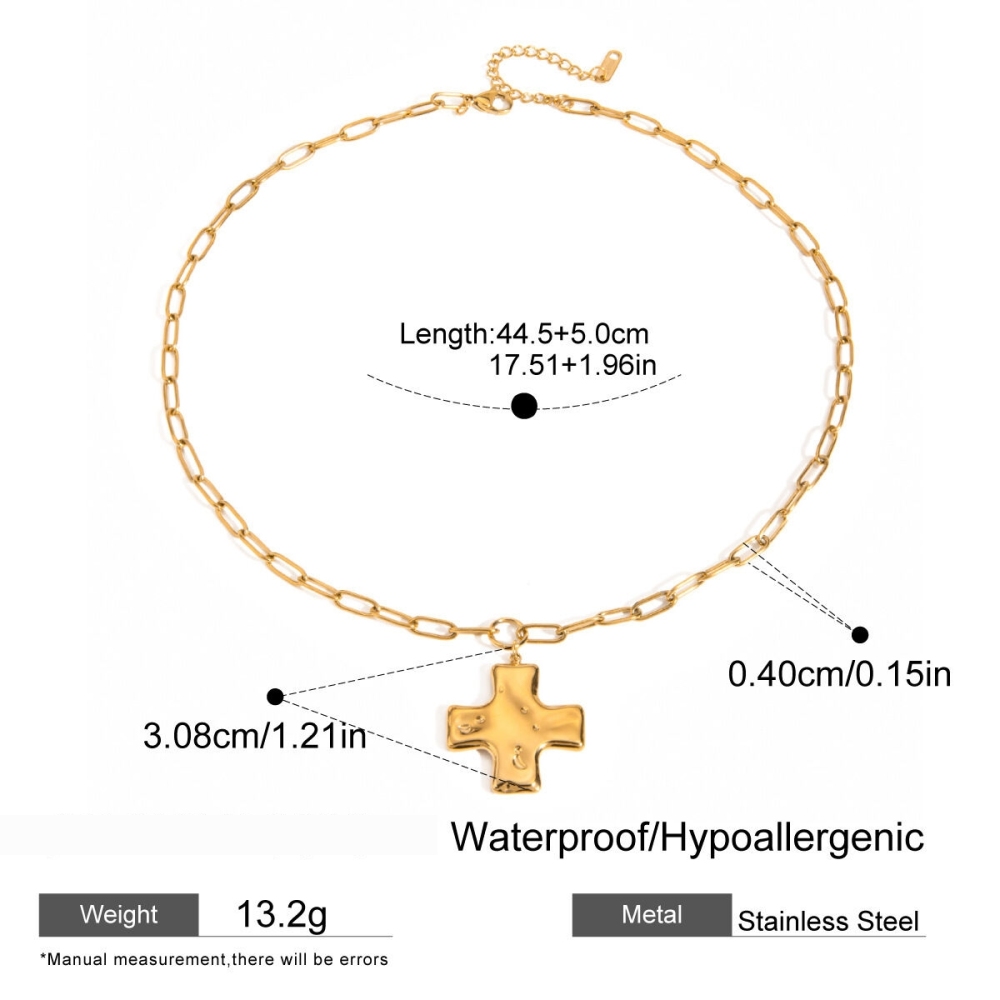 Collier Avec Pendentif Croix Rétro En Acier Inoxydable Plaqué Or Pour Femme, Série Simple, 1 Pièce