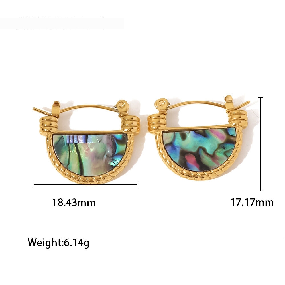 1 Paire De Boucles D'Oreilles Créoles Géométriques Quotidiennes En Acier Inoxydable Plaqué Or  Et Pierres Naturelles Pour Femmes, Série Classique Image2