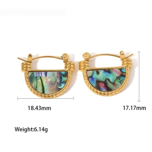 1 Paire De Boucles D'Oreilles Créoles Géométriques Quotidiennes En Acier Inoxydable Plaqué Or  Et Pierres Naturelles Pour Femmes, Série Classique h5 Image2