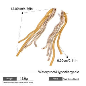 1 Paire De Boucles D'Oreilles Élégantes De La Série Classique, En Acier Inoxydable Plaqué Or Et Strass, Pour Femme, Idéales Pour Les Soirées. h5 Image2
