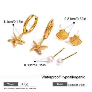 1 Paire De Boucles D'Oreilles Pour Femme, Série Romantique, Classique, En Acier Inoxydable Plaqué Or , Avec Perles Artificielles h5 Image2