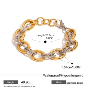 Bracelet Chaîne Pour Femme, Série Simple, Anneau Quotidien En Acier Inoxydable Plaqué Or , 1 Pièce h5 Image2