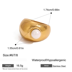 1 Paire De Bagues Simples Pour Femmes, Série Européenne Et Américaine, Rondes, En Acier Inoxydable Plaqué Or , Avec Perles Artificielles h5