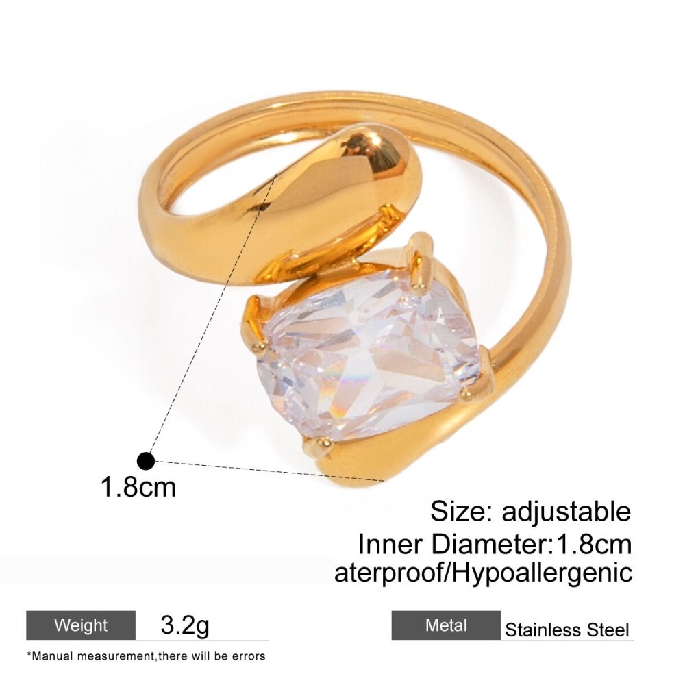 Bague Simple Pour Femme, Collection De Luxe, En Acier Inoxydable Doré, Imperméable, Ornée De Strass, De Forme Irrégulière. Image2