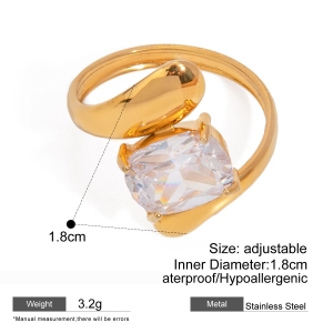 Bague Simple Pour Femme, Collection De Luxe, En Acier Inoxydable Doré, Imperméable, Ornée De Strass, De Forme Irrégulière. h5 Image2