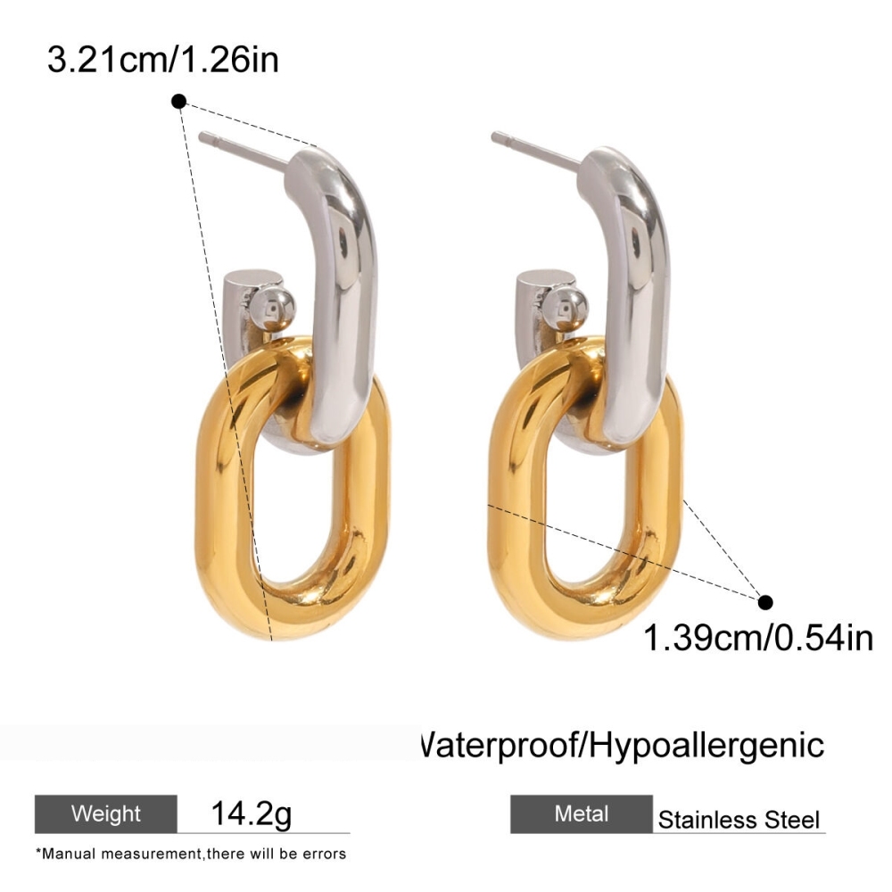 1 Paire De Boucles D'Oreilles Pendantes Pour Femmes, Série Simple , En Acier Inoxydable Plaqué Or  Image2