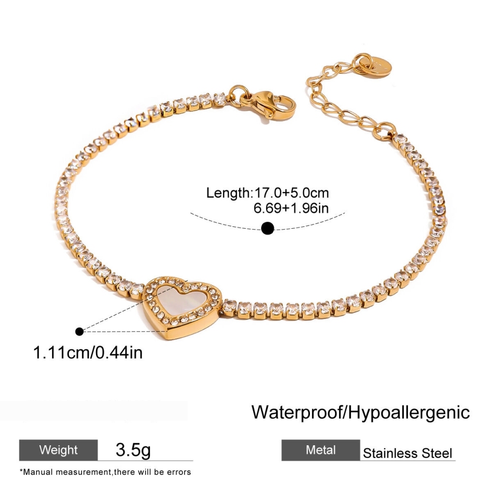 Bracelet À Breloques Pour Femme En Acier Inoxydable Plaqué Or  Avec Strass, Série Simple Sweet Heart 