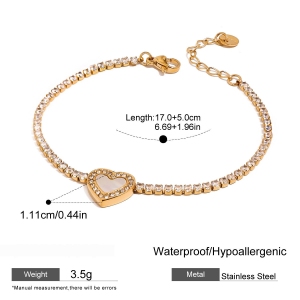 Bracelet À Breloques Pour Femme En Acier Inoxydable Plaqué Or  Avec Strass, Série Simple Sweet Heart h5 
