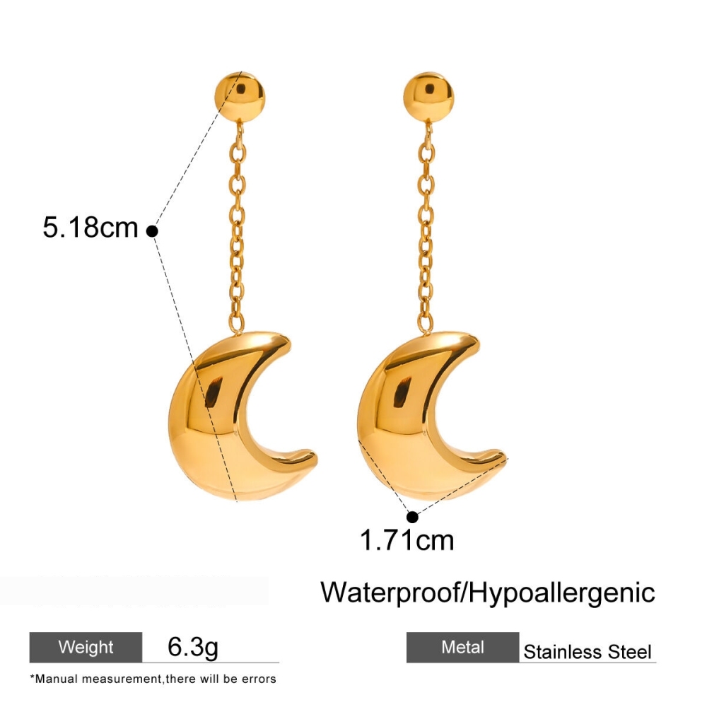 1 Paire De Boucles D'Oreilles Pendantes Pour Femme, Série Simple, Soleil/Lune, En Acier Inoxydable Plaqué Or  Image2