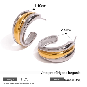 1 Paire De Boucles D'Oreilles Puces Pour Femme, Style Géométrique Simple, En Acier Inoxydable Plaqué Or. h5 Image2