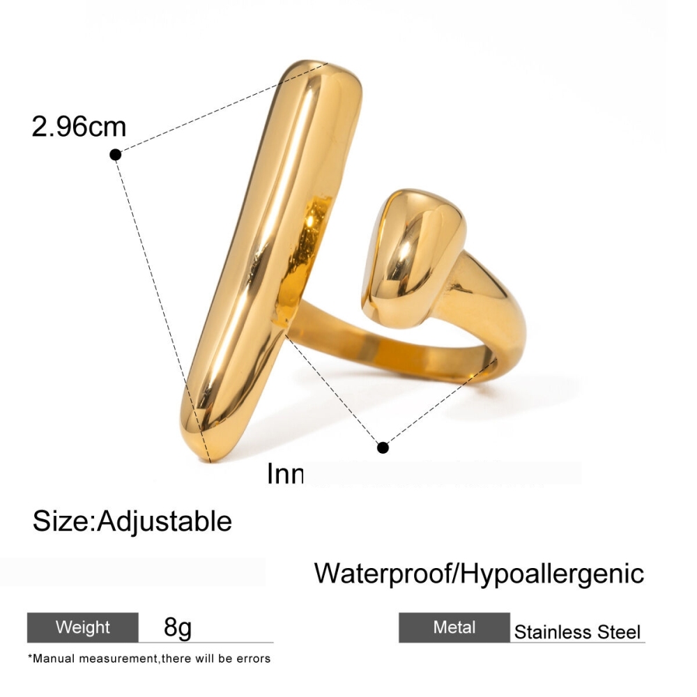 Bague Ajustable Pour Femme, Style Géométrique Décontracté, En Acier Inoxydable, Couleur Or, Étanche. Image2