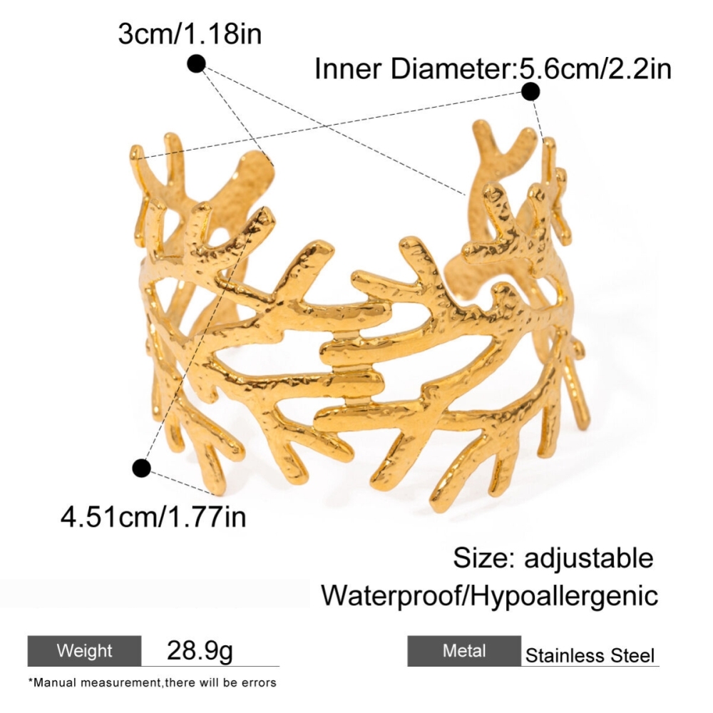 Bracelet Pour Femme En Acier Inoxydable Plaqué Or , Série Simple, Motif Végétal Rétro, 1 Pièce Image2