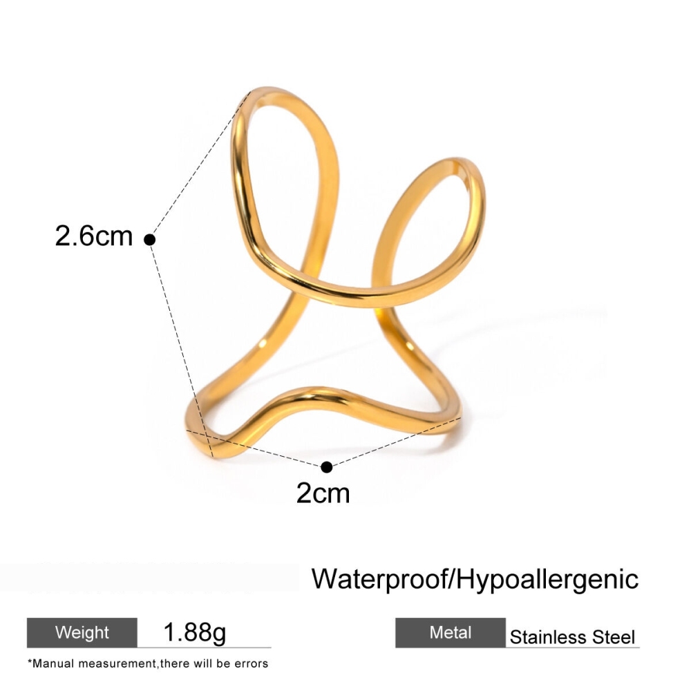 1 Paire De Bagues Réglables Pour Femme En Acier Inoxydable Plaqué Or , Série Simple Image2