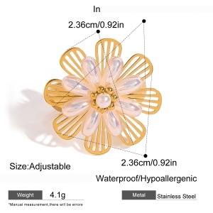 1 Paire De Bagues Ajustables Pour Femme, Série Classique, Style Rétro, En Acier Inoxydable Plaqué Or , Avec Perles Artificielles h5 Image2