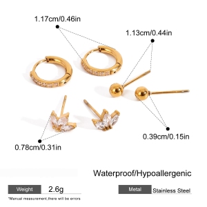 Ensemble De Boucles D'Oreilles Pour Femme, 1 Paire, Collection Simple Et Élégante, En Acier Inoxydable Plaqué Or Avec Zircon Et Formes Géométriques Douces. h5
