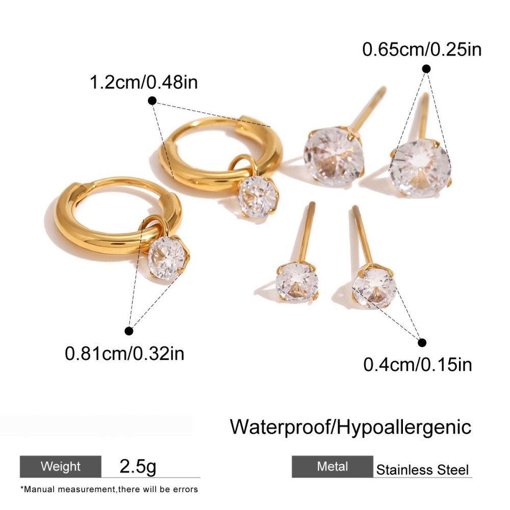 1 Paire De Boucles D'Oreilles Géométriques Simples En Acier Inoxydable Plaqué Or Et Zircon Pour Femme h5Image2