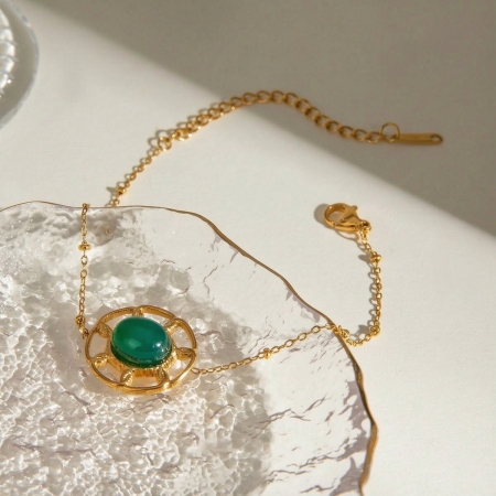 bracelet à breloques rétro géométrique en acier inoxydable plaqué or  pour femme, série ethnique, 1 pièce