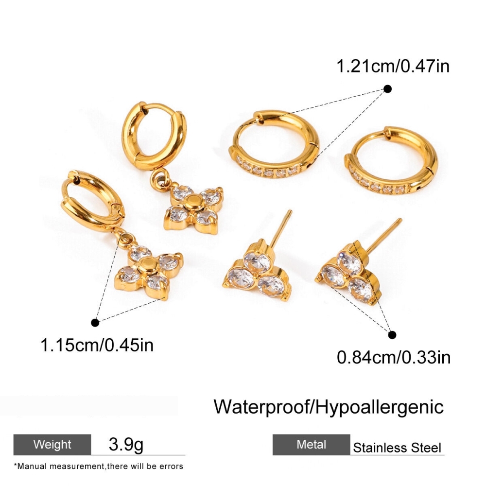 1 Paire De Boucles D'Oreilles Géométriques Classiques En Acier Inoxydable Plaqué Or Et Zircon Pour Femme Image2